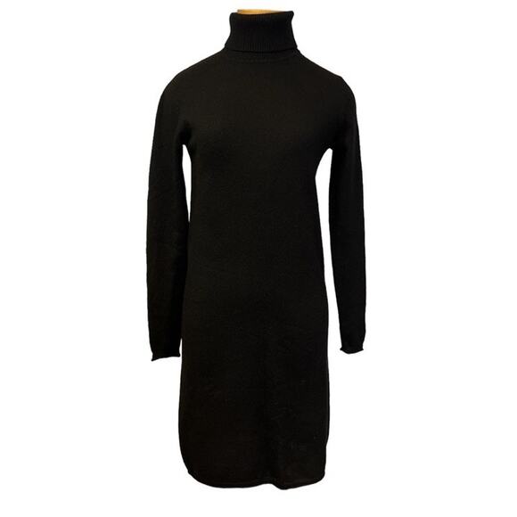 Neiman Marcus Cashmere Turtleneck Sweater Dress Sz M Black Preppy Classy Capsule - Picture 1 of 13